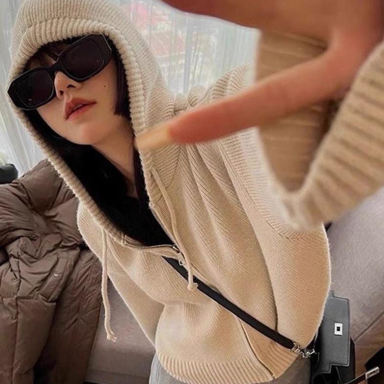 Áo Hoodies len dáng ngắn thời trang thu đông khoá zip 2023