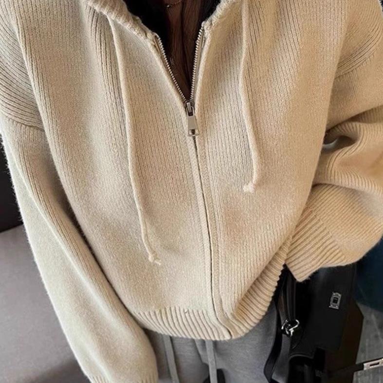 Áo Hoodies len dáng ngắn thời trang thu đông khoá zip 2023