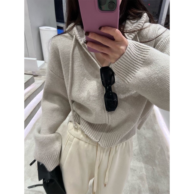 Áo Hoodies len dáng ngắn thời trang thu đông khoá zip 2023