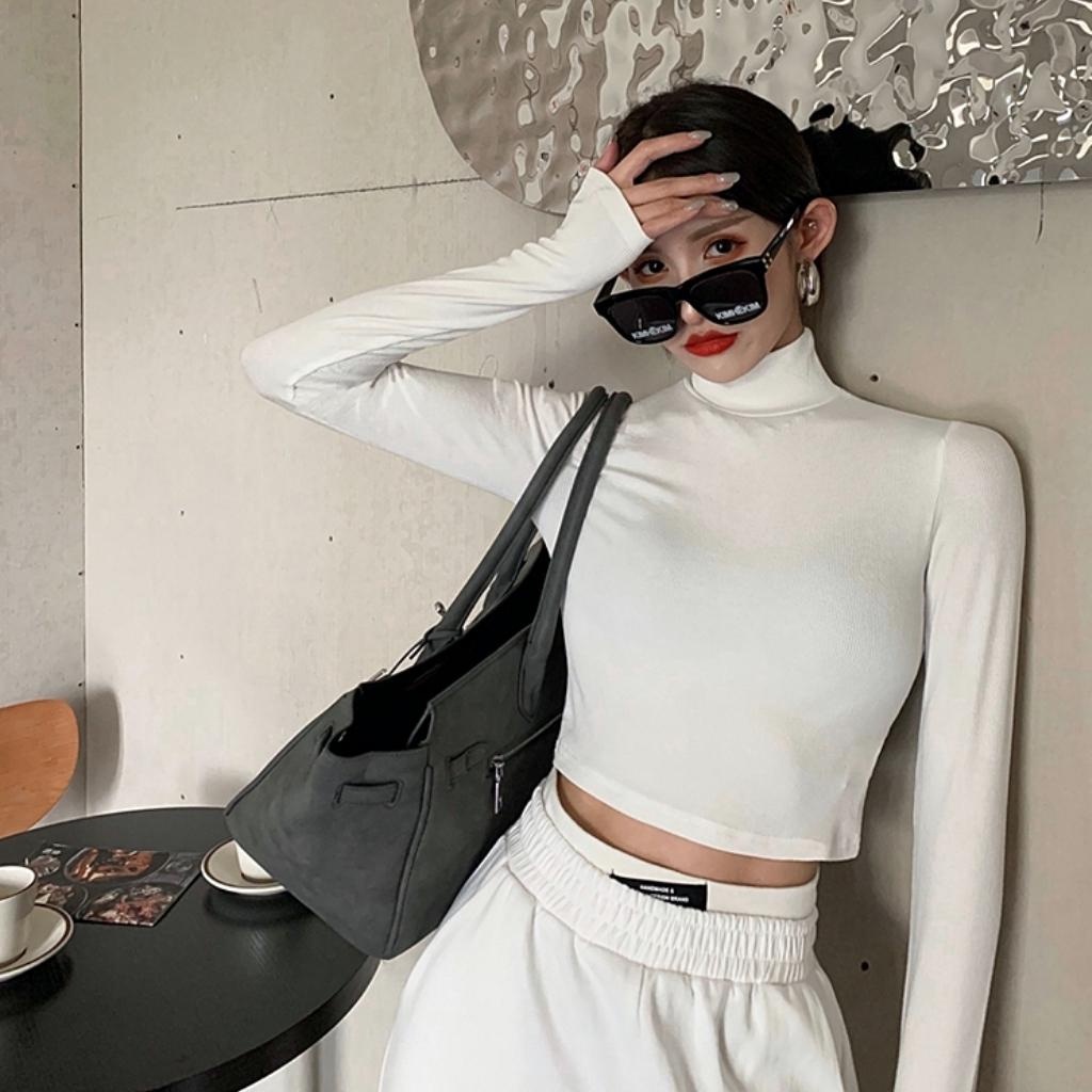 Áo Croptop TAY DÀI CỔ LỌ Chất Thun Gân Kiểu Sexy Nữ, Áo Thun Ôm Body Đẹp Tôn Dáng MetaStyle