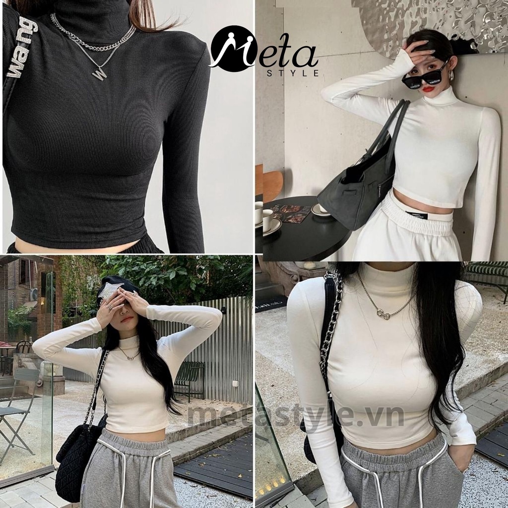 Áo Croptop TAY DÀI CỔ LỌ Chất Thun Gân Kiểu Sexy Nữ, Áo Thun Ôm Body Đẹp Tôn Dáng MetaStyle