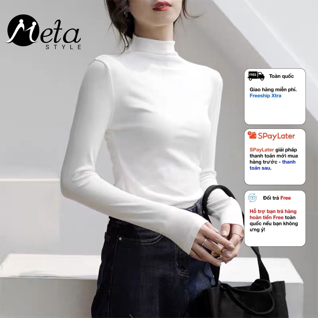 Áo Croptop TAY DÀI CỔ LỌ Chất Thun Gân Kiểu Sexy Nữ, Áo Thun Ôm Body Đẹp Tôn Dáng MetaStyle