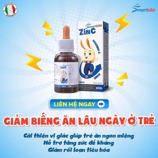 Kẽm Zinc smart bibi cải thiện biếng ăn, tăng đề kháng, giảm ốm vặt ở trẻ. vị thơm ngon