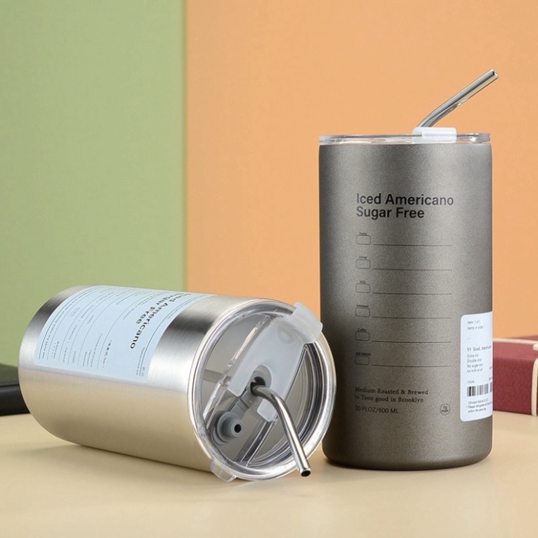 Cốc Giữ Nhiệt Siêu Tốt, Cốc Uống Nước  Iced Americano Inox 304 Có Ống Hút Ly Uống Coffee 600ML