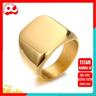 Nhẫn nam titan đẹp kiểu mặt trơn vuông to inox cao cấp thép không gỉ trangsucpt màu mạ vàng PTNNA24