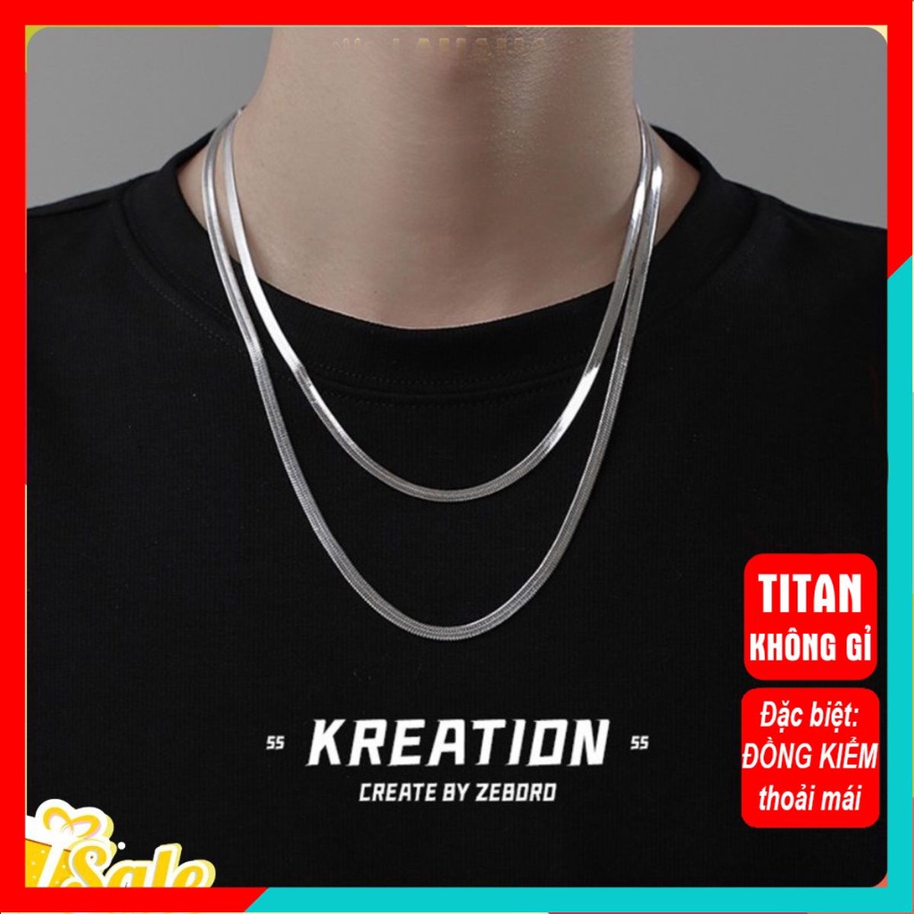 Dây chuyền nam nữ titan cao cấp đẹp sang trọng thép không gỉ dây mì dẹp trangsucpt kích cỡ 4mm màu trắng PTDCNA43 3T
