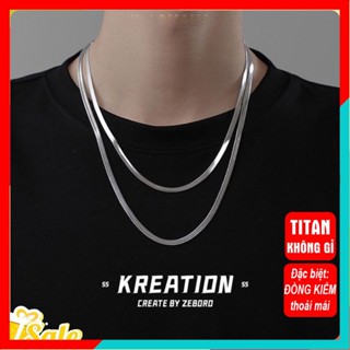 Dây chuyền nam nữ titan cao cấp đẹp sang trọng thép không gỉ dây mì dẹp trangsucpt kích cỡ 4mm màu trắng PTDCNA43 3T