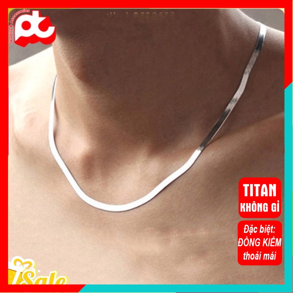 Dây chuyền nam titan cao cấp đẹp sang trọng thép không gỉ dây mì dẹp trangsucpt kích cỡ 3mm màu trắng PTDCNA43