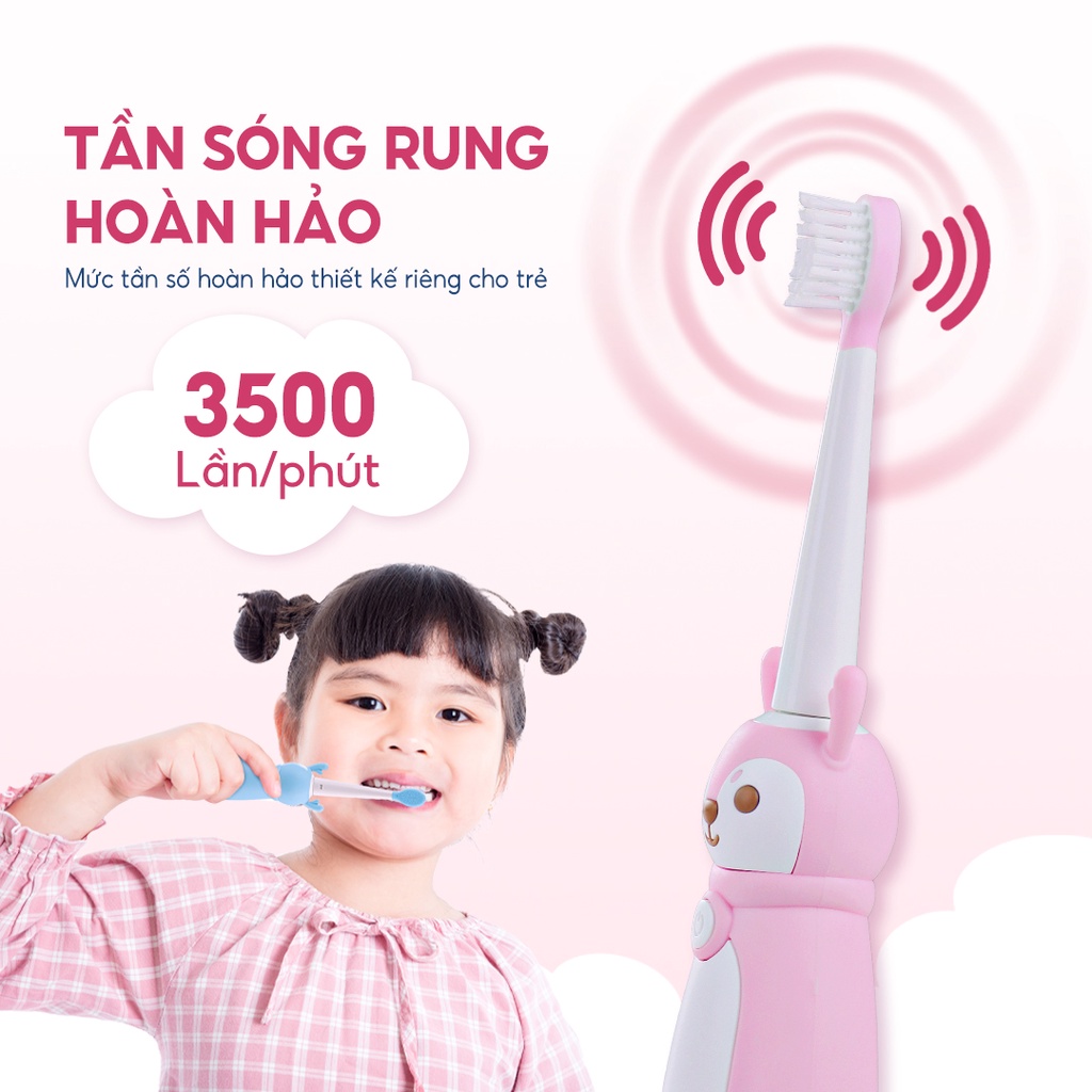 Bàn chải điện thông minh cho bé Lebenlang LBL3021, thiết kế đáng yêu, chống thấm nước IPX7,3 chế độ điều chỉnh, bảo hành