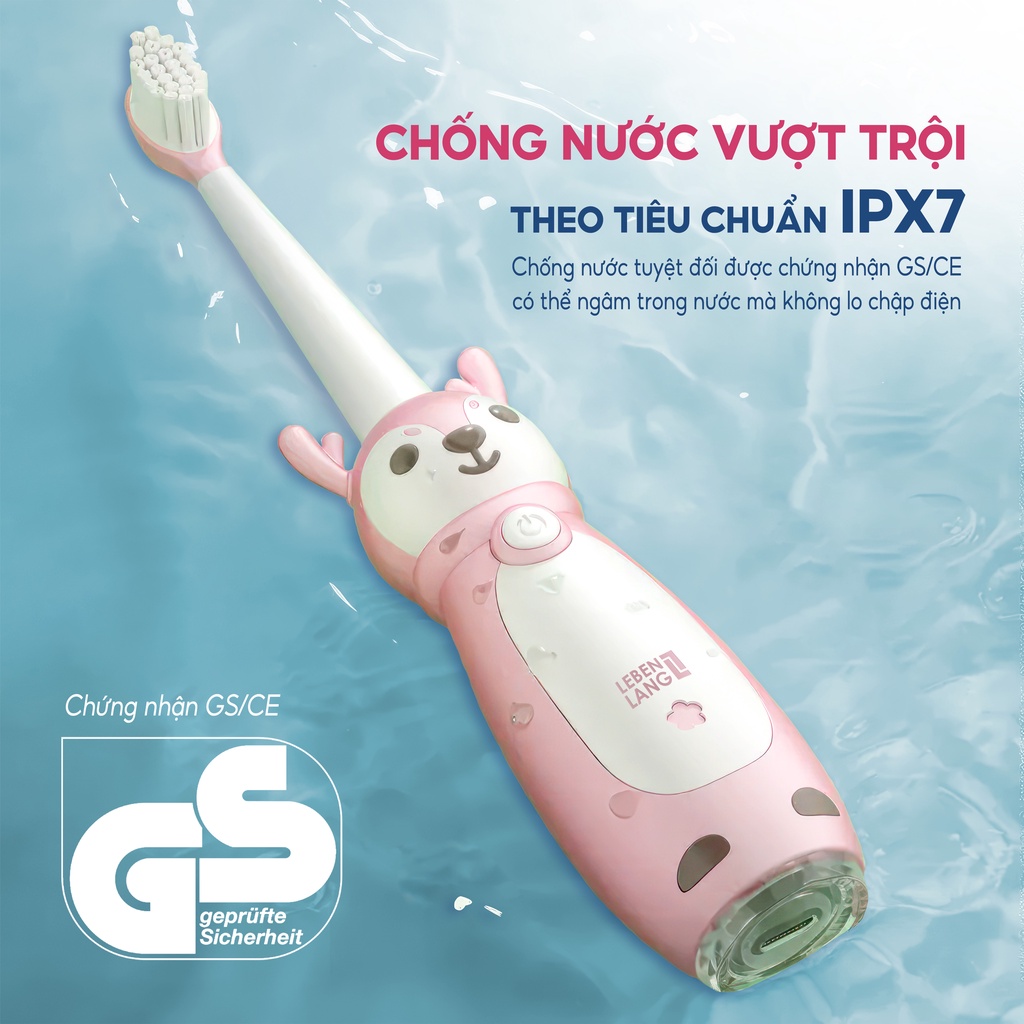 Bàn chải điện thông minh cho bé Lebenlang LBL3021, thiết kế đáng yêu, chống thấm nước IPX7,3 chế độ điều chỉnh, bảo hành
