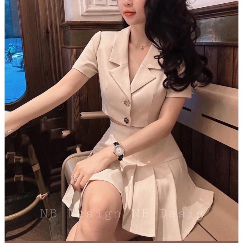 SET ÁO VEST CROPTOP CHÂN VÁY XẾP LY BIGSIZE TỪ 55-100kg