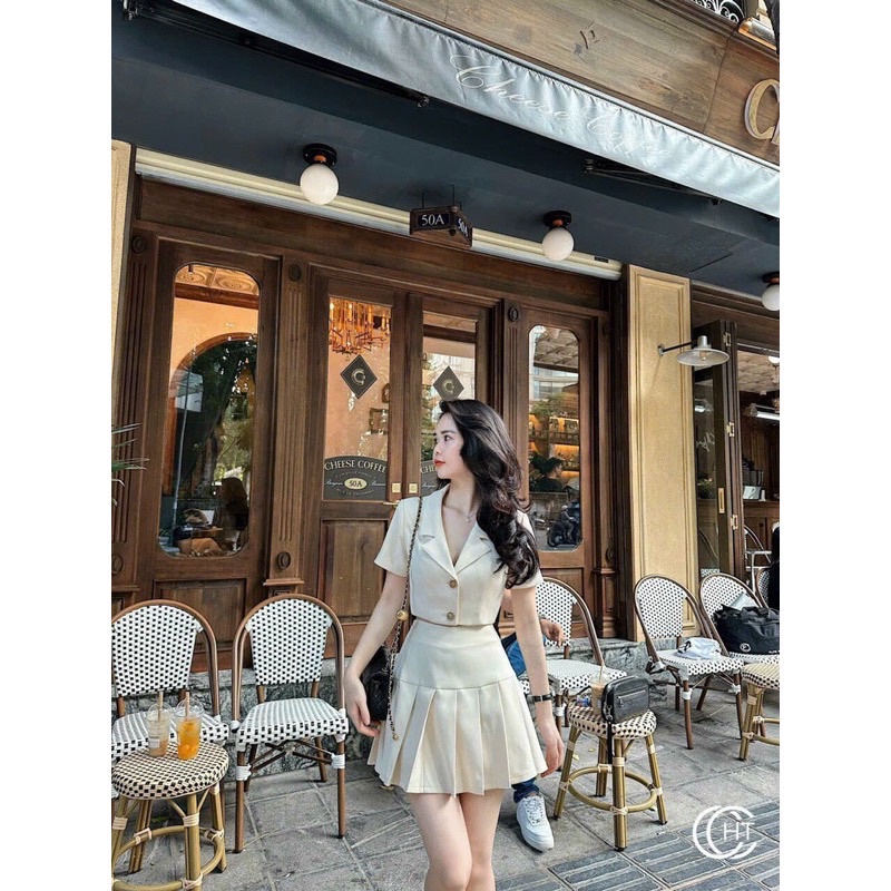 SET ÁO VEST CROPTOP CHÂN VÁY XẾP LY BIGSIZE TỪ 55-100kg