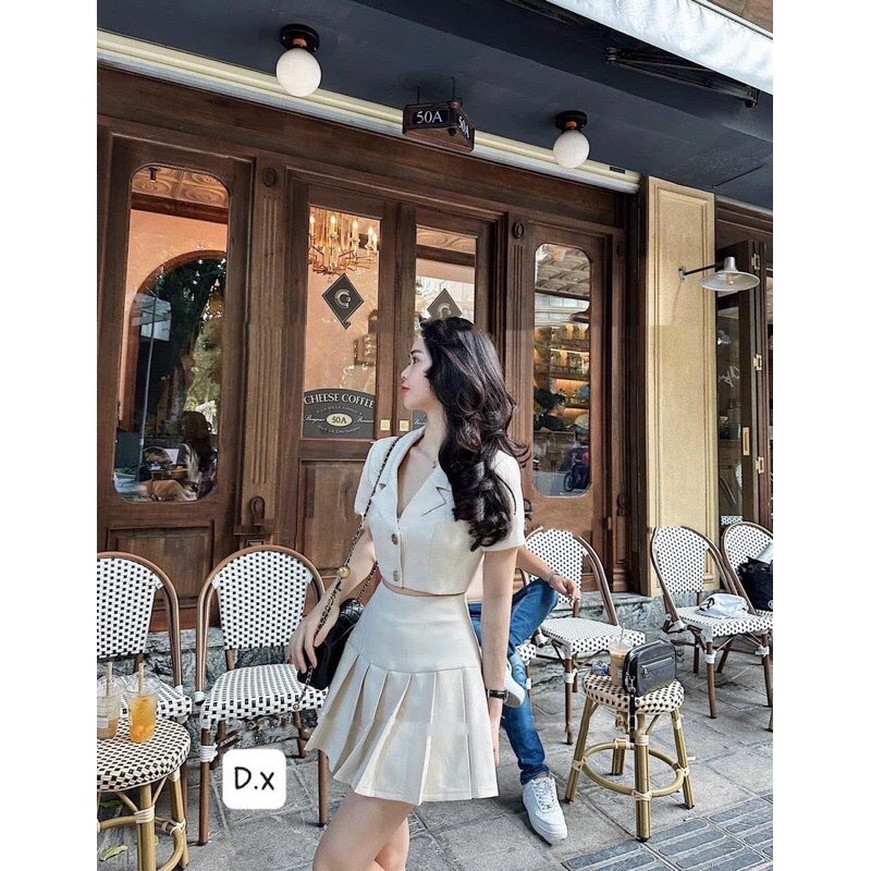 SET ÁO VEST CROPTOP CHÂN VÁY XẾP LY BIGSIZE TỪ 55-100kg