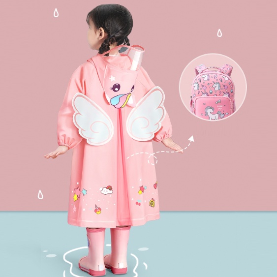 Áo Mưa Trẻ Em, Áo Mưa Cho Bé Thiết Kế Khóa Kéo, Họa Tiết 3D Chất Liệu EVA  An Toàn, Siêu Dai