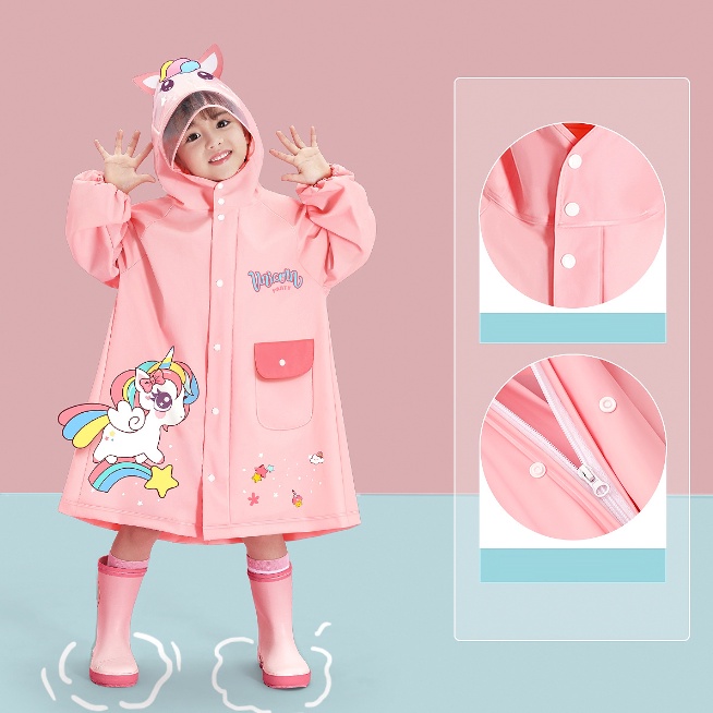 Áo Mưa Trẻ Em, Áo Mưa Cho Bé Thiết Kế Khóa Kéo, Họa Tiết 3D Chất Liệu EVA  An Toàn, Siêu Dai