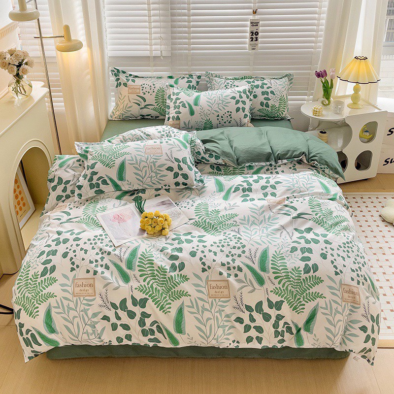 Bộ chăn ga gối cotton 3D Mịn Decor, set ga trải giường vỏ chăn có khoá kéo nhiều màu họa tiết đa dạng MIỄN PHÍ bo chun