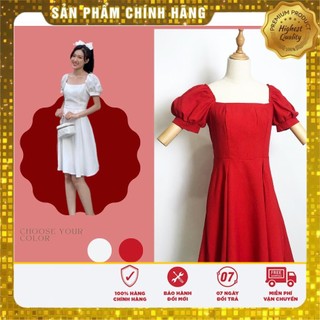 Đầm Dáng Suông, Ngắn Tay, Cách Điệu Tay Lở, Khóa Kéo Sau, Màu Trắng và Màu đỏ - Lovadova 22D04C005