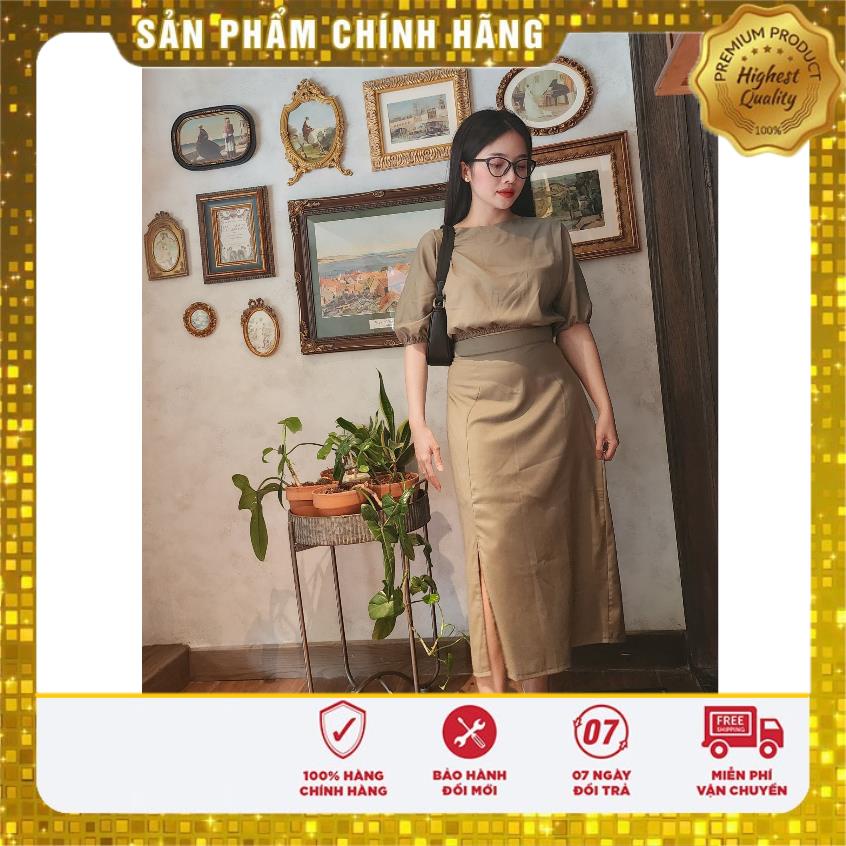 Bộ set váy và áo crop top xanh rêu - Lovadova 23O04C001