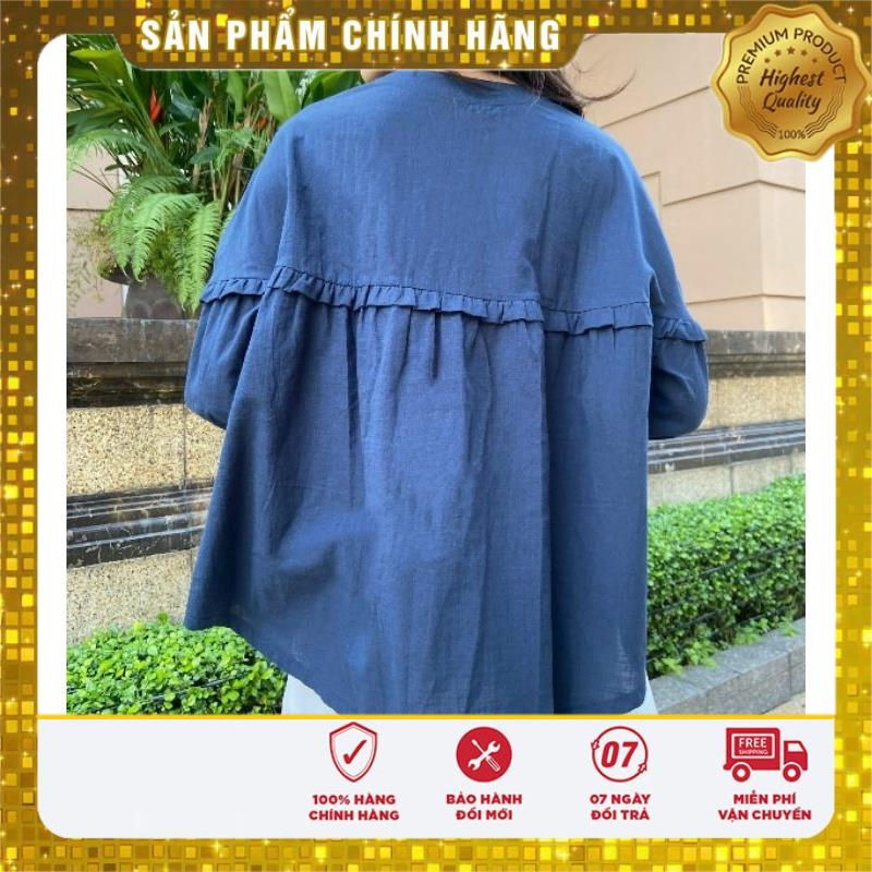 Áo kiểu nữ phối bèo Vàng/ Xanh Navy - Lovadova 22B08C002