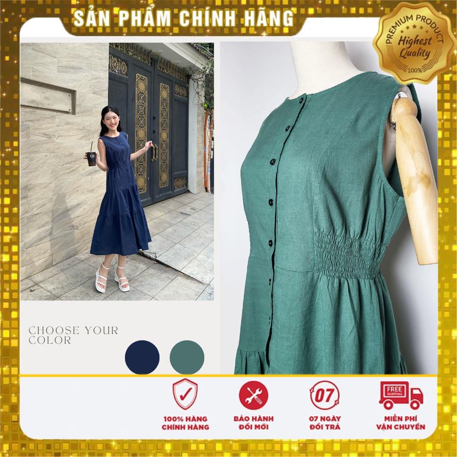 Đầm Maxi cổ tròn ngắn tay nhún eo Xanh lá và Màu tím môn và Lông chuột