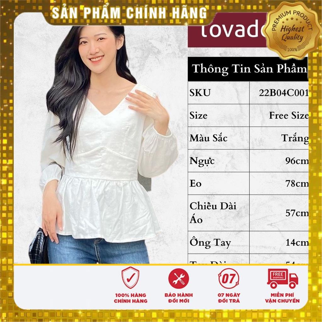 Áo Kiểu Nữ, Dài Tay, Cách Điệu Tà Áo Xòe, Có Khóa Kéo Sau, Màu Trắng - Lovadova 22B04C001