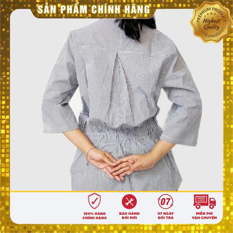 Áo Sơ Mi Kiểu, Cách Điệu Nhún Eo, Màu Sọc Xanh Đen - Lovadova 21B10C007