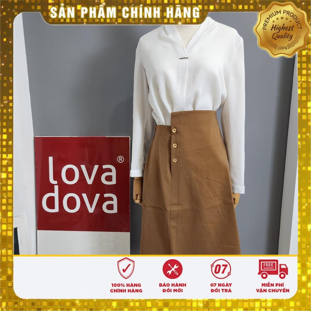 Chân Váy, Cách Điệu Có Núc Cài, Eo Thun, Màu Nâu - Lovadova 22S03C002