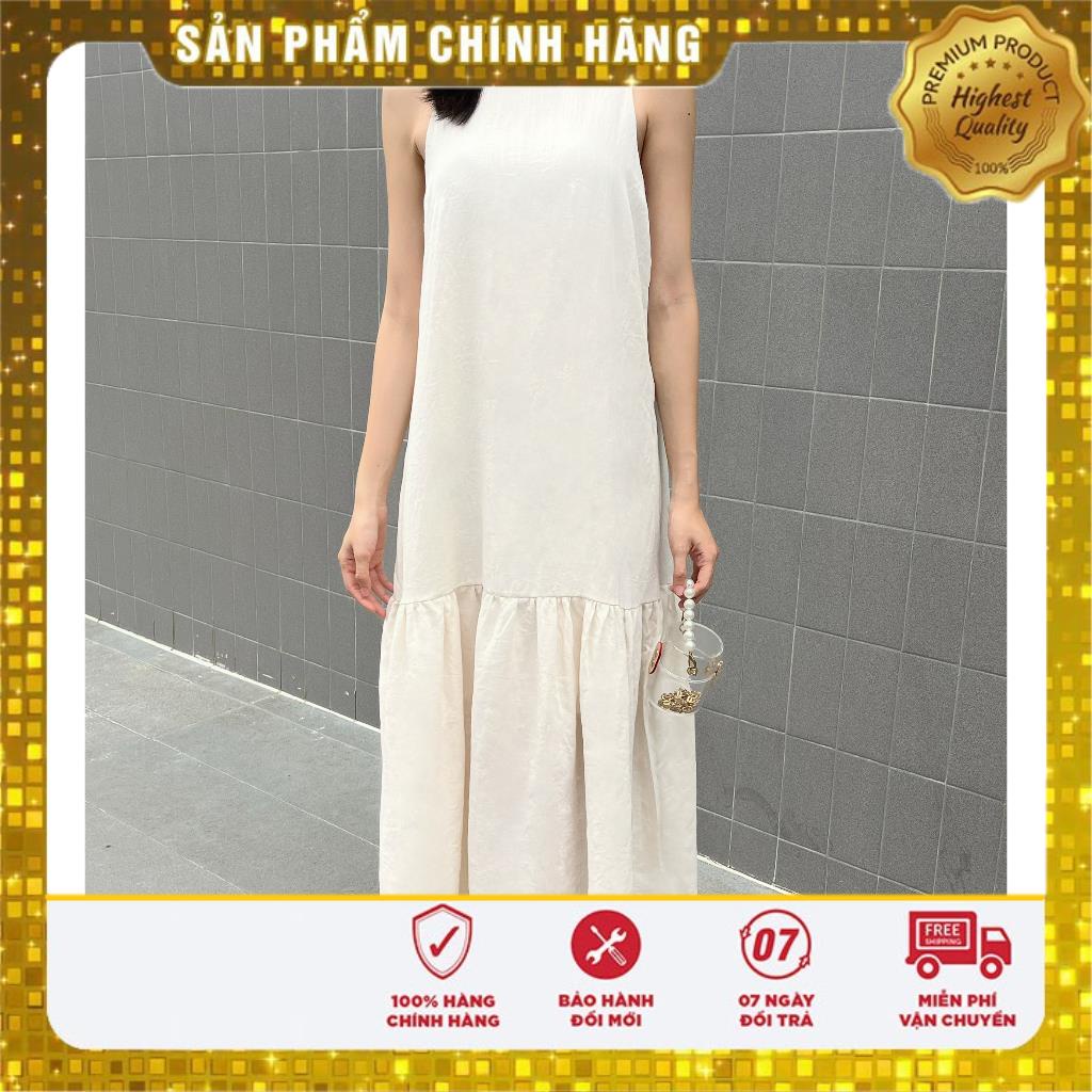 [ Màu mới - Đỏ đằm thắm ] Đầm maxi linen xước sát nách cổ tròn khoét lưng phối dây nhún Đỏ / Kem Lovadova 23D06C001