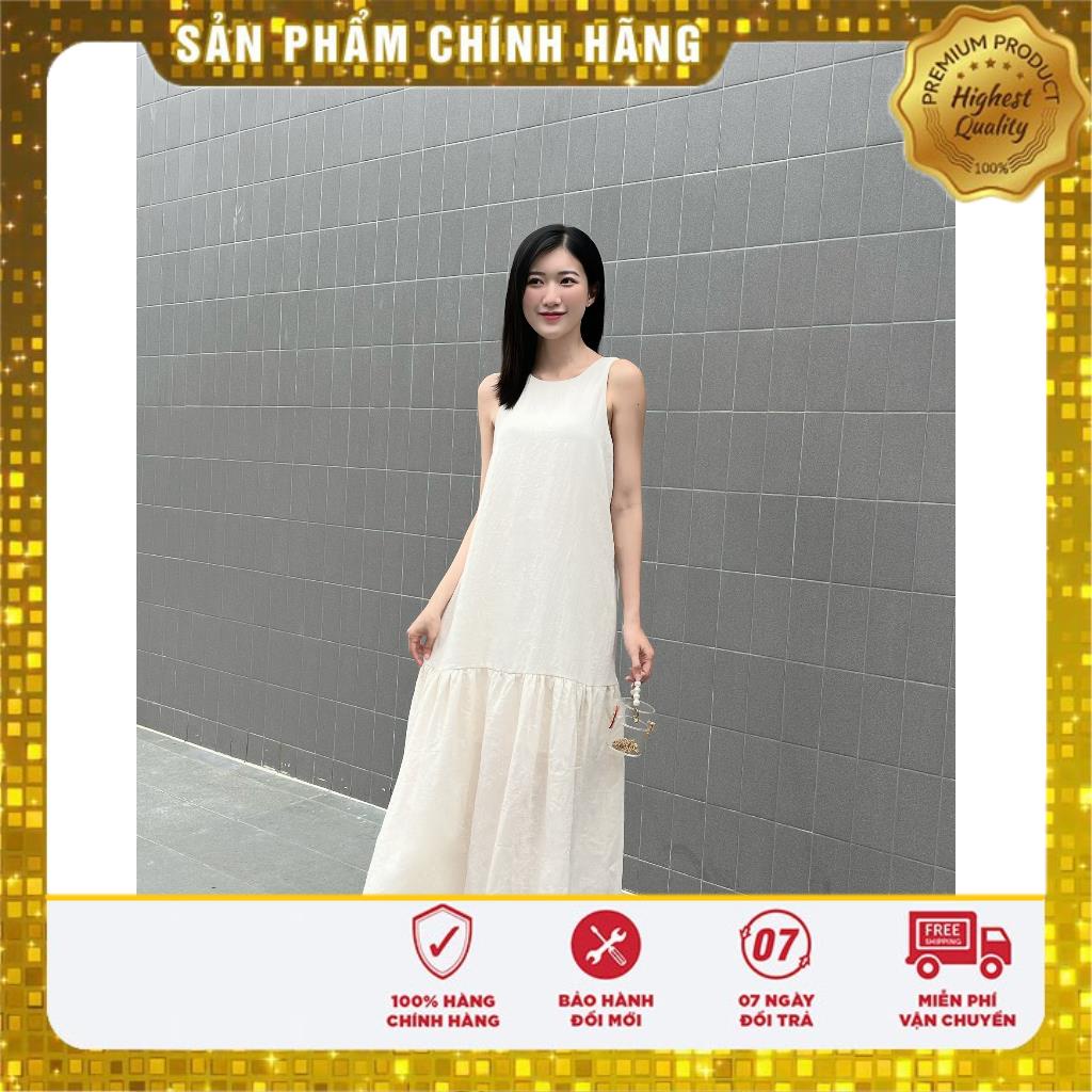 [ Màu mới - Đỏ đằm thắm ] Đầm maxi linen xước sát nách cổ tròn khoét lưng phối dây nhún Đỏ / Kem Lovadova 23D06C001