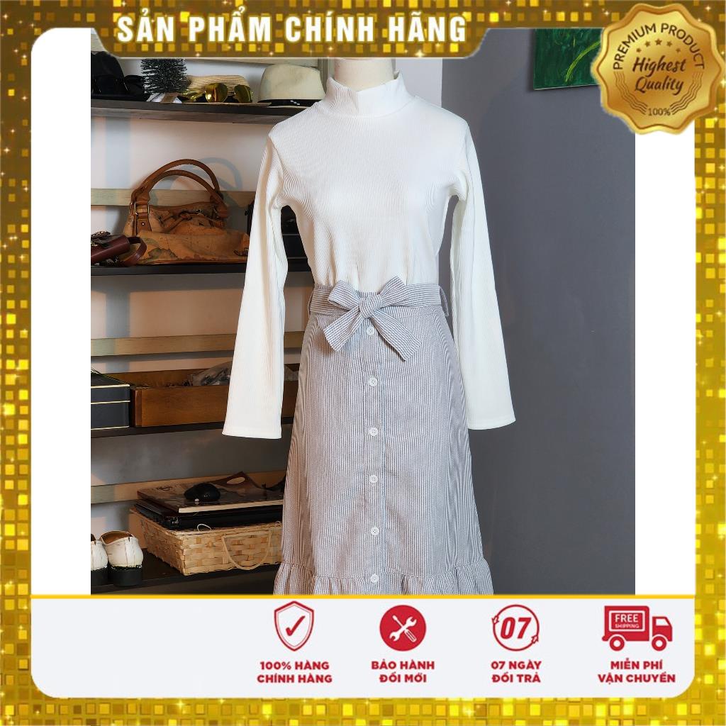 Chân Váy, Cách Điệu Có Khuy, Tà Váy Xòe, Dây Buộc Bên Hông, Màu Trắng Xanh - Lovadova 20S12C001