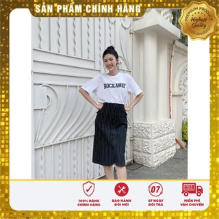 Chân váy sơ mi kaki sọc đen trắng - Lovadova 23S03C003