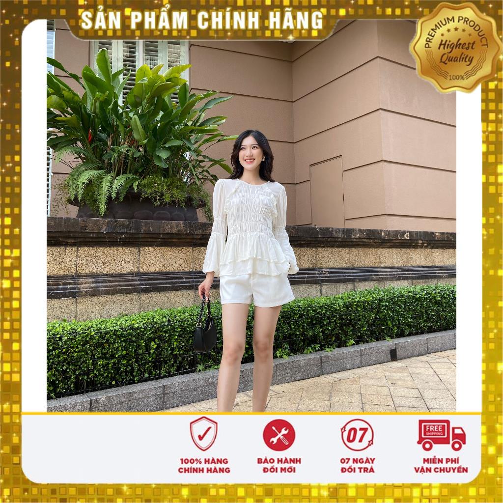 Áo kiểu nữ nhún thun màu trắng - Lovadova 22B08C001