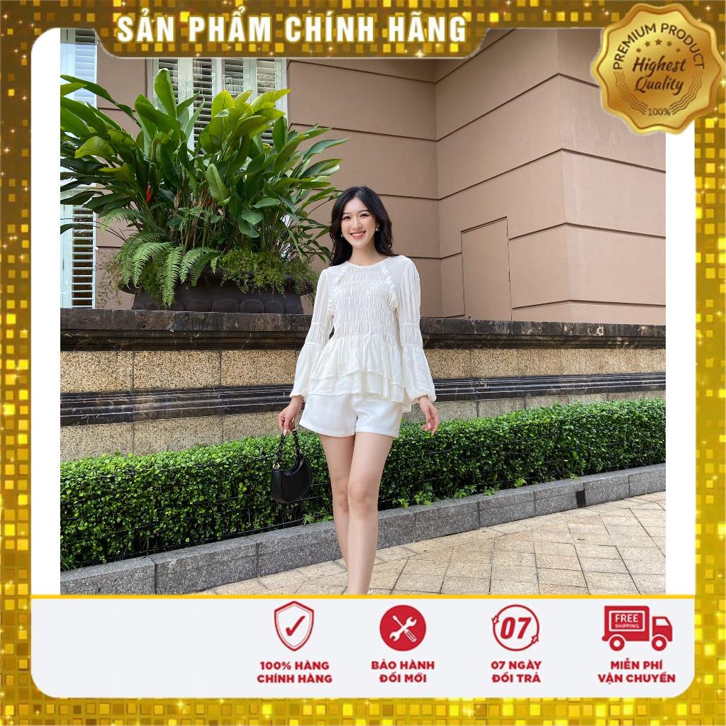 Áo kiểu nữ nhún thun màu trắng - Lovadova 22B08C001