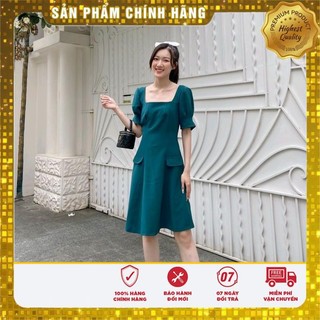Đầm Dáng Suông, Tay Ngắn, Cách Điệu, Tay Bèo, Có Hai Túi, Khóa Kéo Sau, Màu Xanh - Lovadova 22D04C003