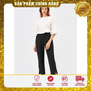 Quần Dài Kaki sọc đen trắng eo thun, xẻ ống không túi - Lovadova 20T08C003