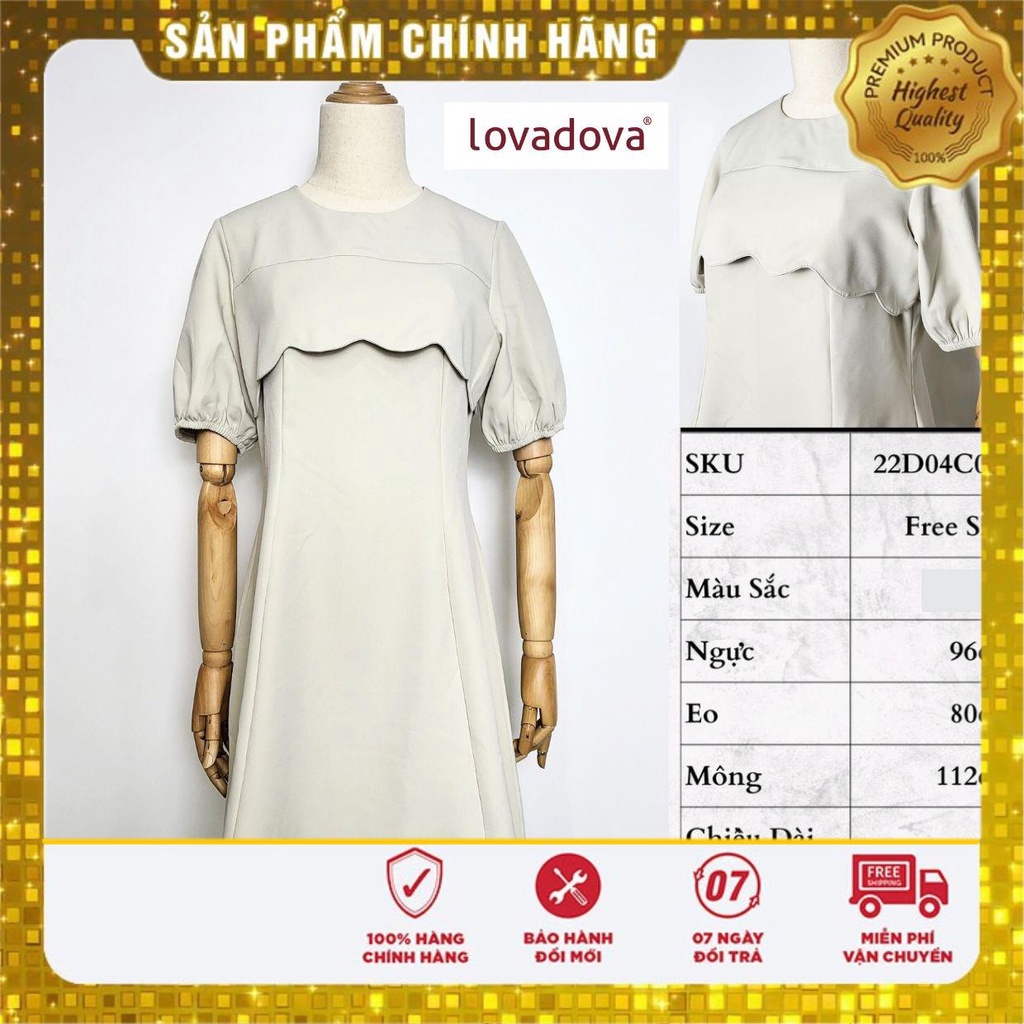 Đầm Dáng Xòe, Ngắn Tay, Cách Điệu Tay Bèo, Ngực, Khóa Kéo Sau, Màu Nâu - Lovadova 22D04C007