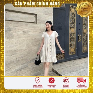 Đầm dáng suông, cách điệu có núc, tà dập ly dọc, màu xám kem - lovadova 0001