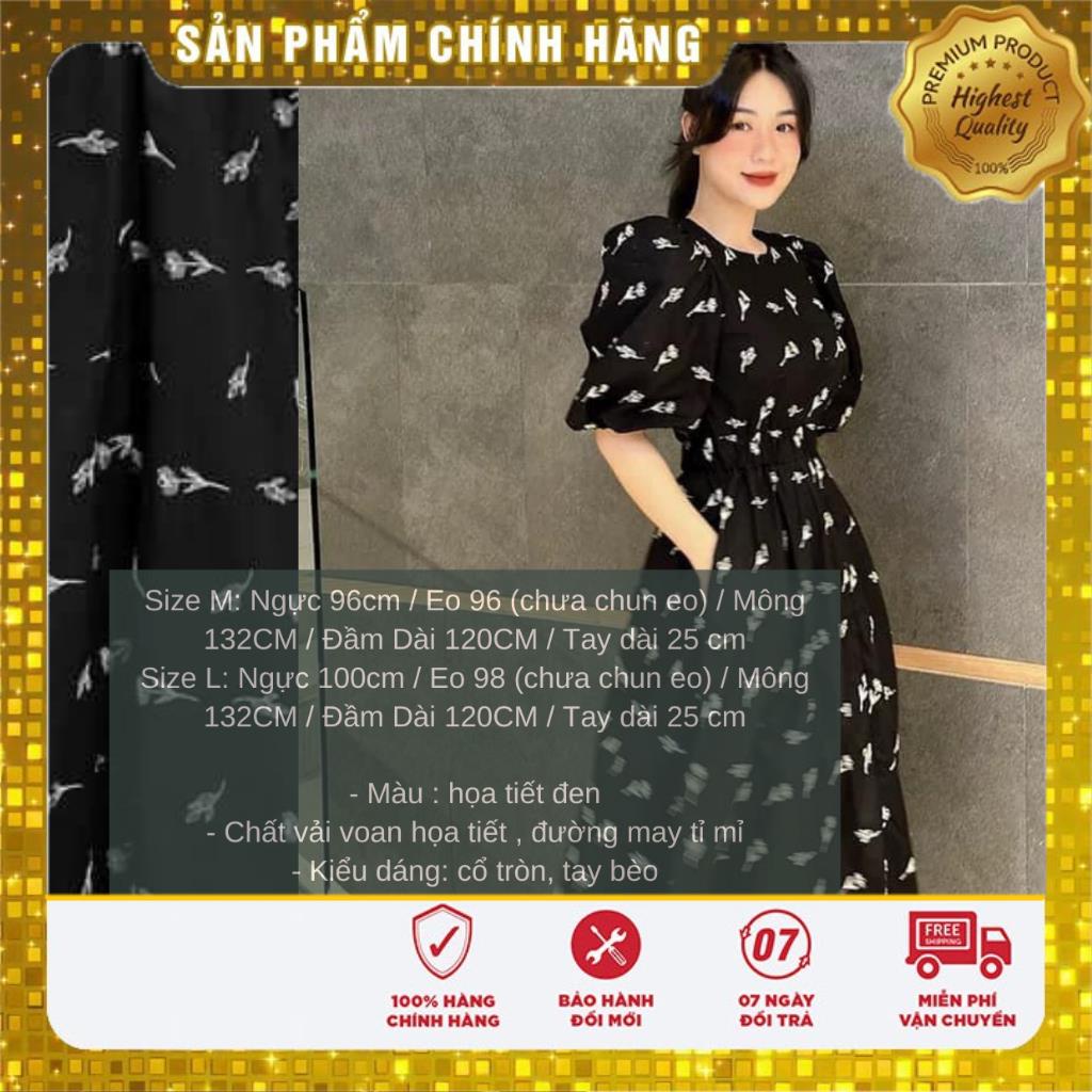 Đầm xòe cổ tròn họa tiết tay nhún - Lovadova 23D03C008