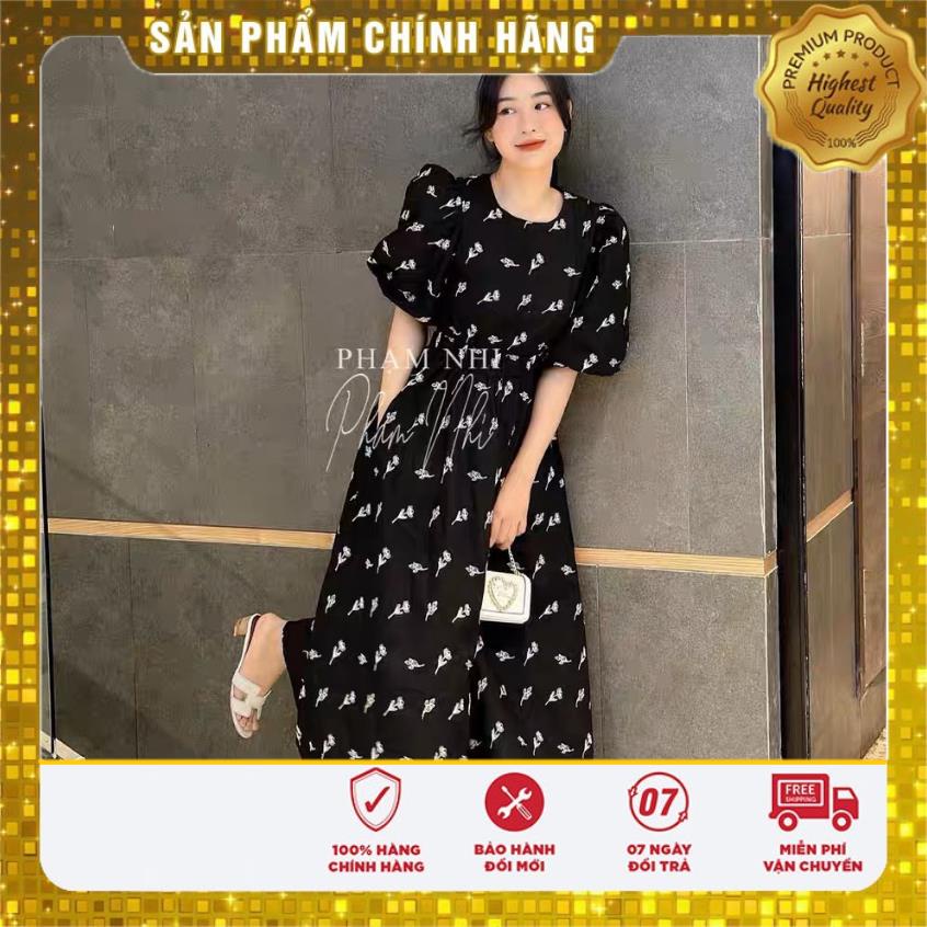 Đầm xòe cổ tròn họa tiết tay nhún - Lovadova 23D03C008