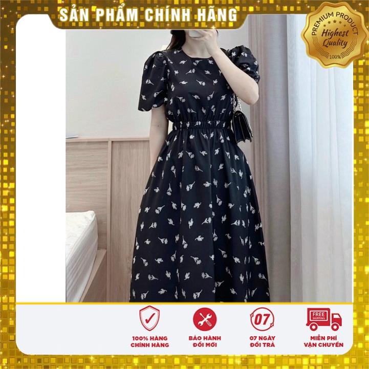 Đầm xòe cổ tròn họa tiết tay nhún - Lovadova 23D03C008