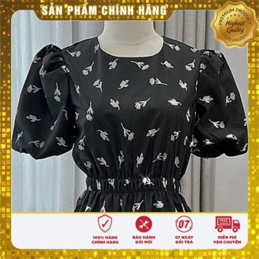 Đầm xòe cổ tròn họa tiết tay nhún - Lovadova 23D03C008