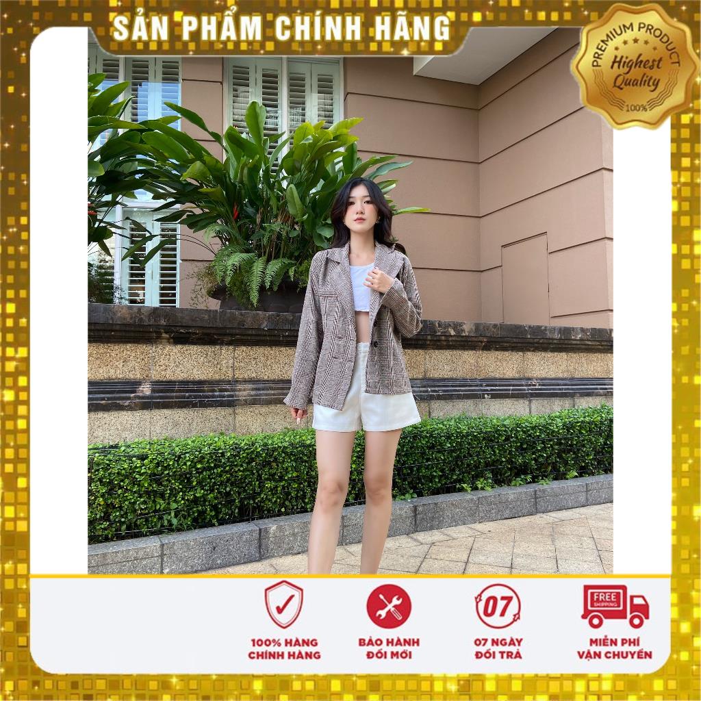 [ Họa tiết mới - Caro + Sọc ] Áo khoác blazer vest họa tiết dài tay túi giả cài nút