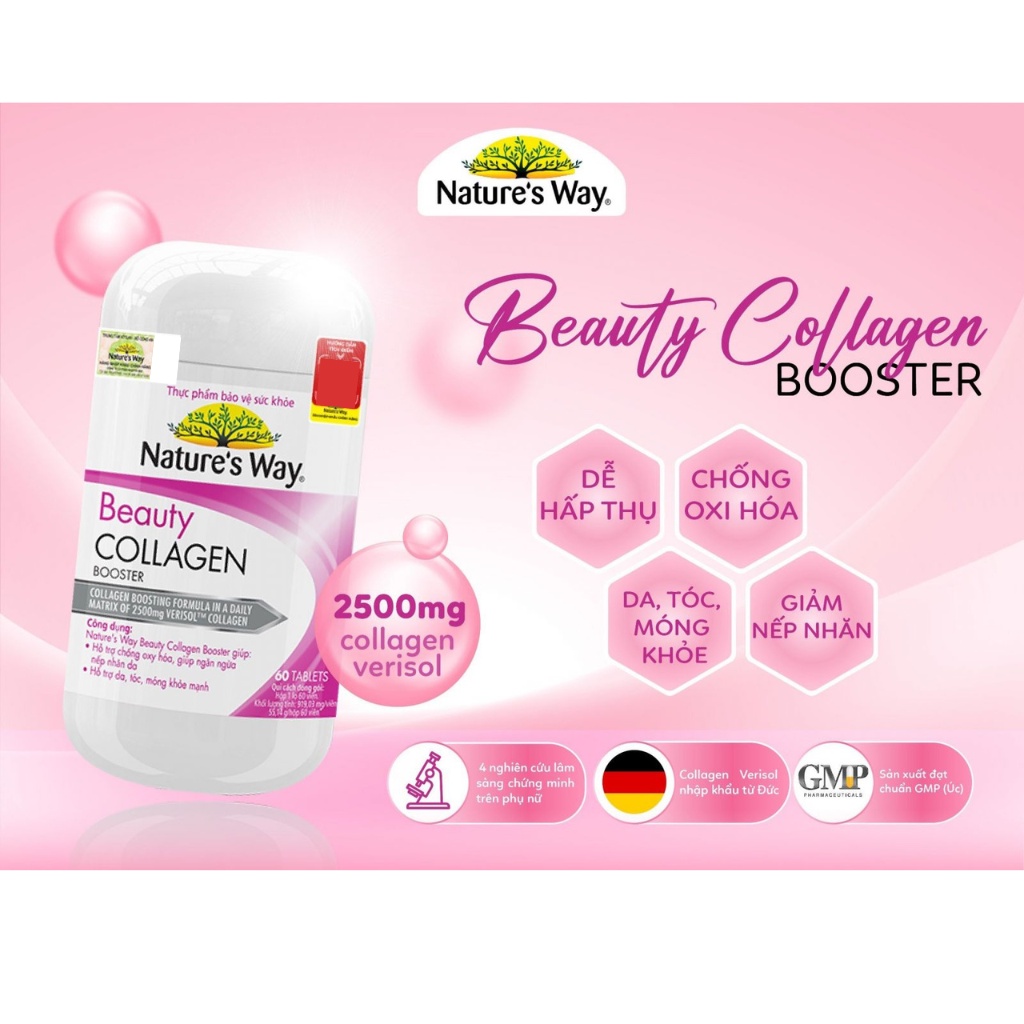 Viên Uống Collagen Nature’s Way Beauty Collagen Booster Bổ Sung Collagen Chống Oxy Hóa, Giảm Nếp Nhăn, Đẹp Da Hộp 60v