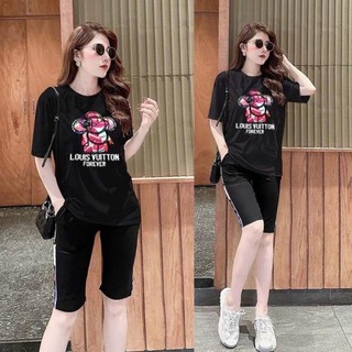 Sét ngố thun cotton áo phom rộng thêu họa tiết . shabu