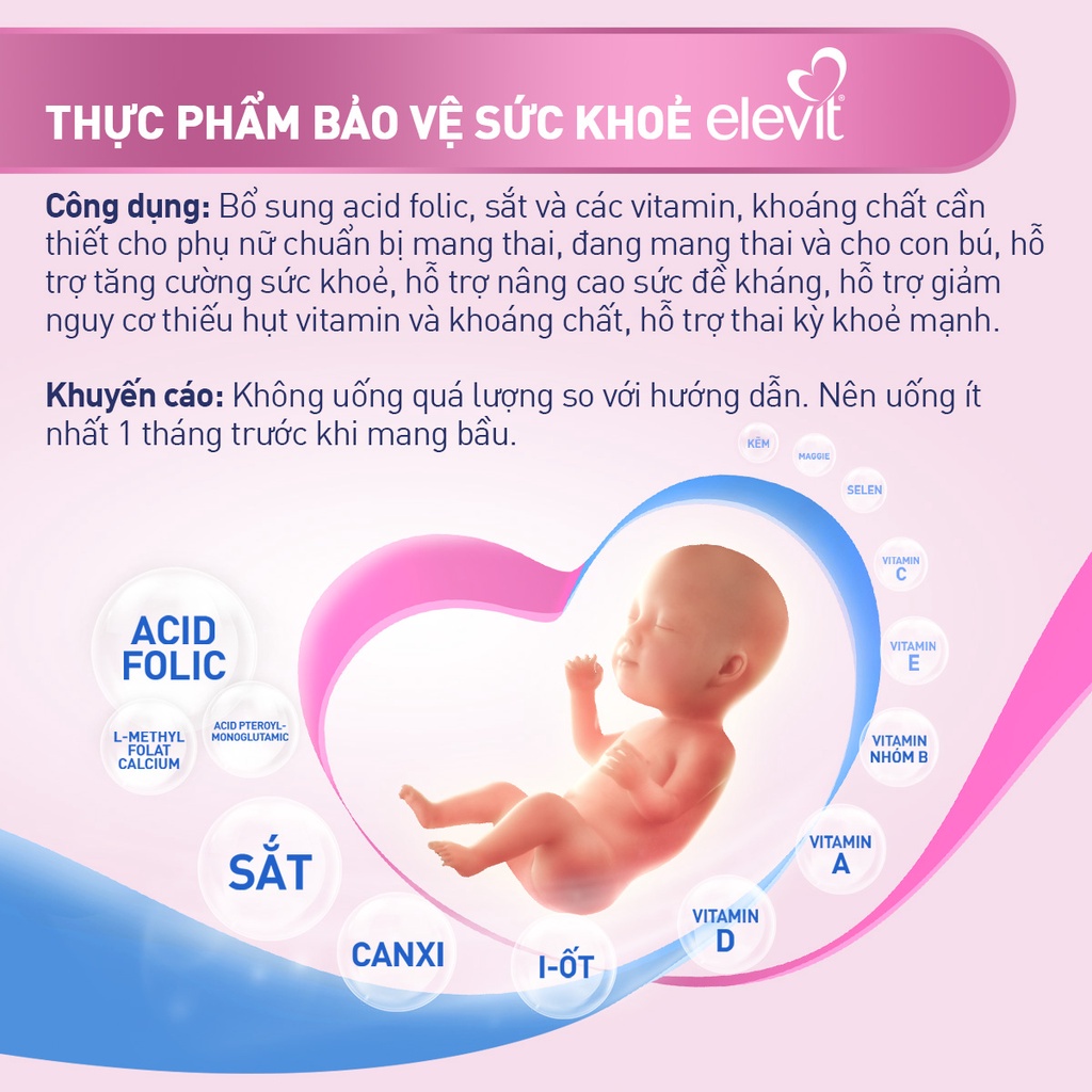 Bộ 5 Hộp Vitamin Bầu Tổng Hợp Elevit Cho Phụ Nữ Trước, Trong và Sau Thai Kỳ (30 Viên/ Hộp)