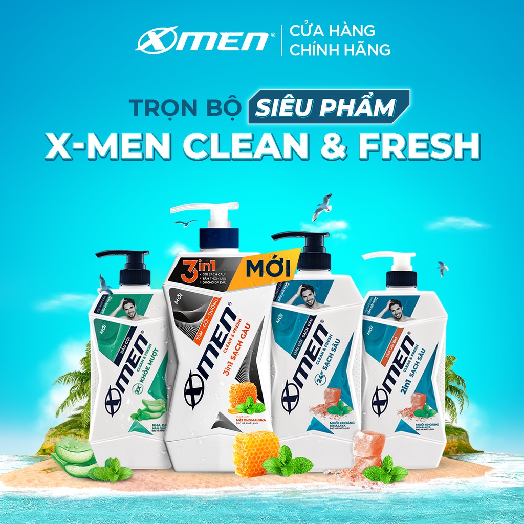 Combo 2 Tắm Gội X-Men Clean & Fresh 2in1 Sạch Sâu 630g/chai