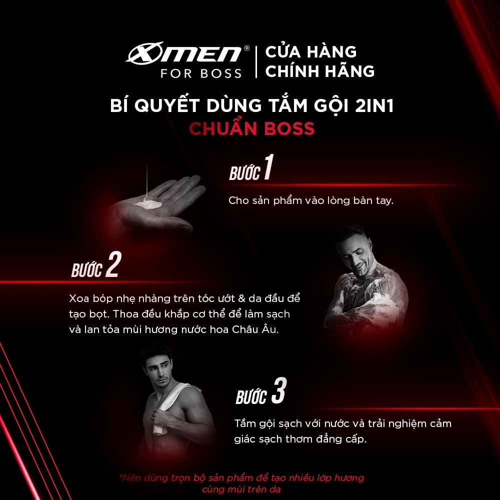 Combo Tắm Gội X-Men for Boss Intense 2IN1 650g và Dầu gội nước hoa Intense 150g