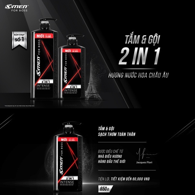 Combo 2 Tắm Gội X-Men for Boss Intense 2in1 850g