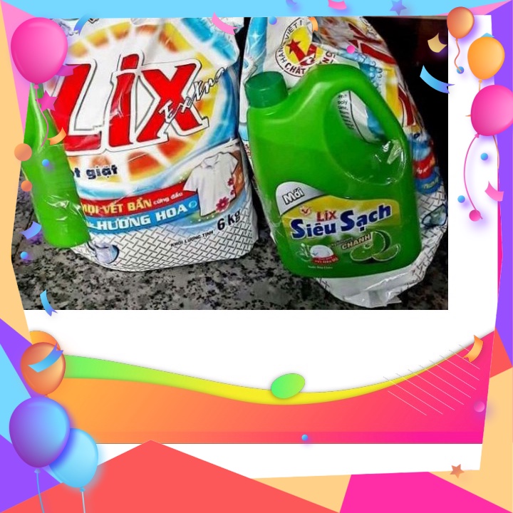 Bột giặt Lix 6kg tặng kèm chai nước rửa chén trà xanh 1,5kg (Tách lẻ)