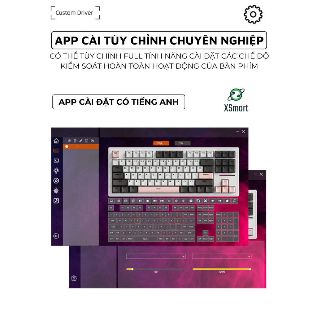 Bàn Phím Cơ Gaming Không Dây Bluetooth XM87 LED RGB Pro Keycap Xịn, White Switch, Hotswap, 3 Mode